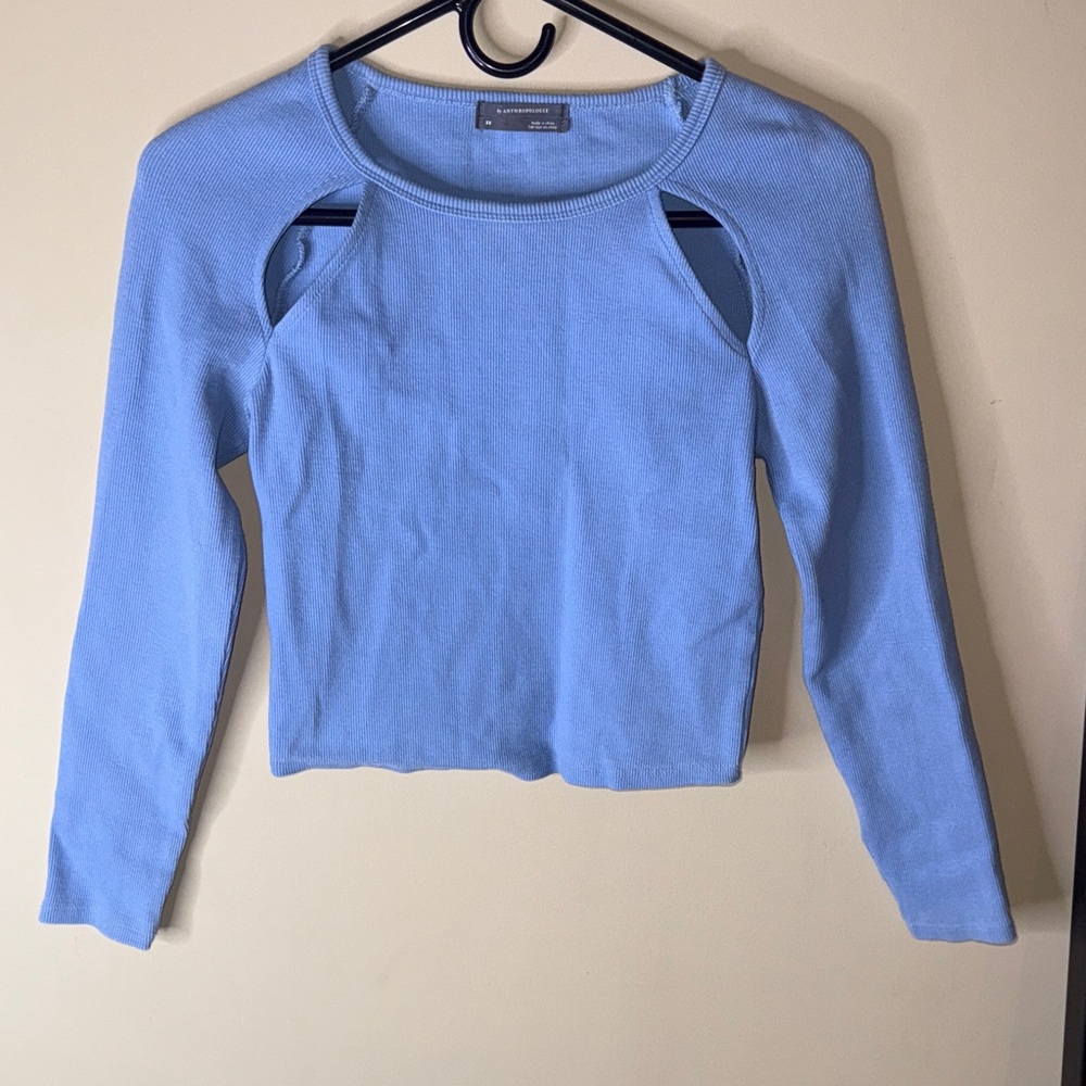 Anthropologie Cut Out Cropped Long Sleeve Shirt